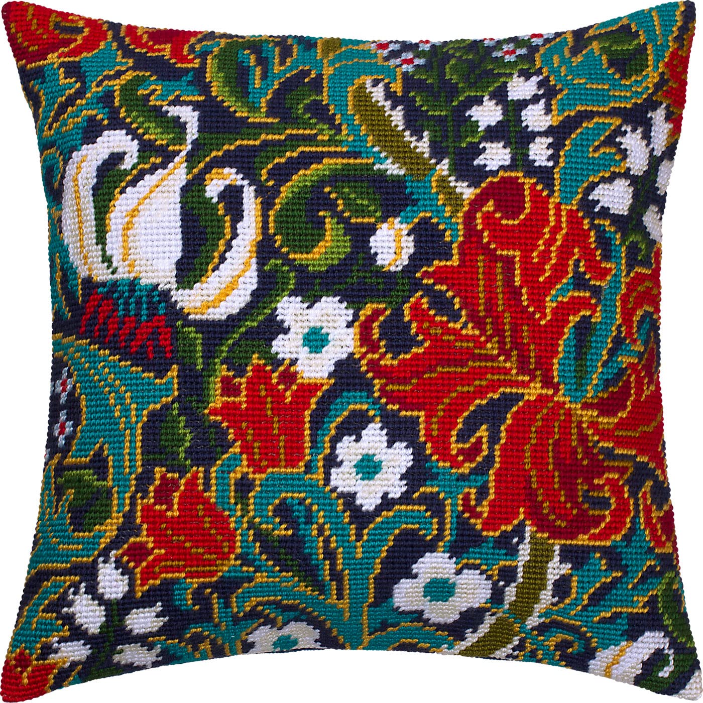 Brvsk Golden Lily. Needlepoint Kit w/Printed Tapestry Canvas (40 × 40 cm) — Needlepoint Cushion Kit for Creative Home Décor — Needlework Kit for Adult Beginners