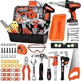 breibowski Toddler & Kids Tool Set with Electric Drill, 43 PCS STEM Educational Pretend Play Kit for Ages 3-8 - Realistic Tools & Portable Toolbox, Learning Gift for Boys & Girls (Orange/Black)