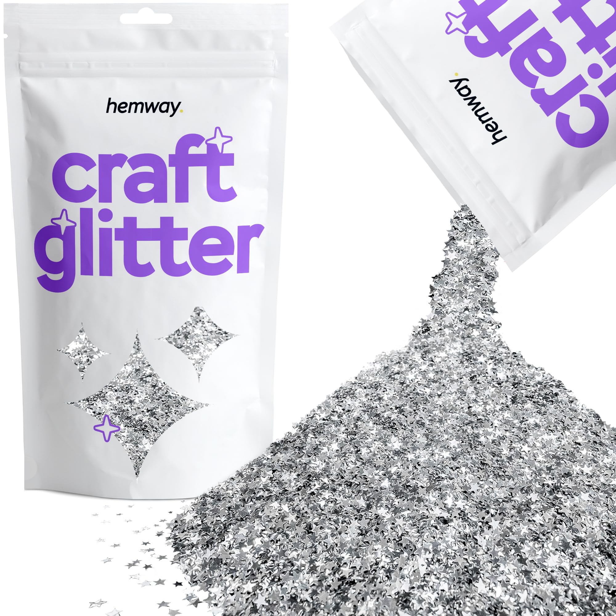 Hemway Craft Glitter Silver Stars 100g Shaped Glitter for Crafts, Resin, Cosmetic, Nail, Face, Body, Festival, Tumblers, Art, Candle, Crafting โ image 1