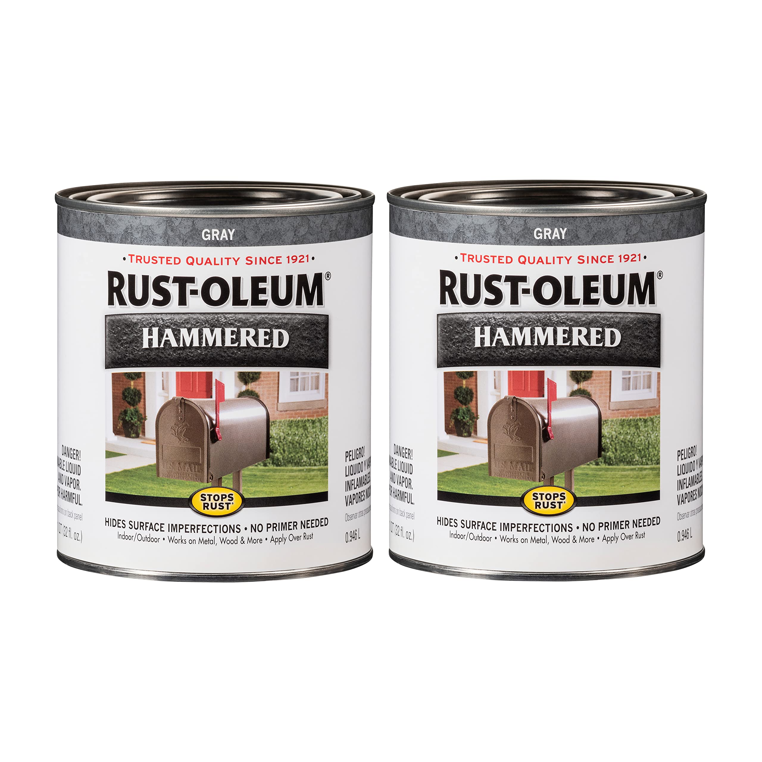 Rust-Oleum 7214502-2PK Stops Rust Hammered Finish Paint, Quart, Gray, 31.9 Fl Oz (Pack of 2) Image Rust-Oleum 7214502-2PK Stops Rust Hammered Finish Paint, Quart, Gray, 31.9 Fl Oz (Pack of 2) Image
