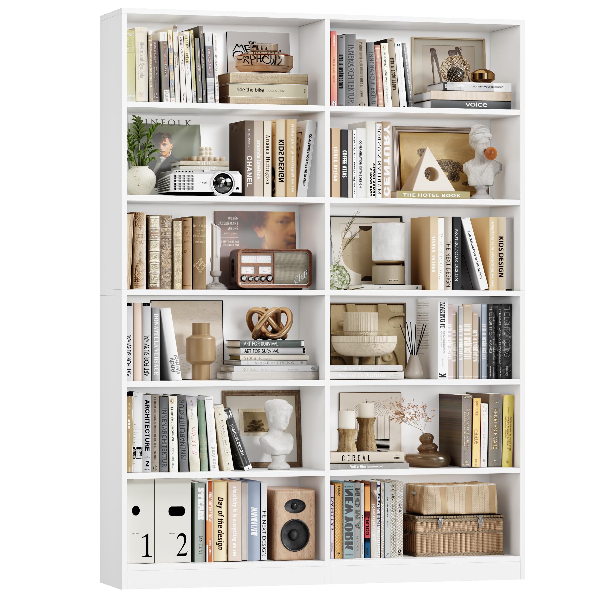 FACBOTALL Bookshelf and Bookcase, 6-Tier Double