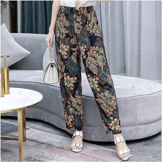 Amazon レディース ビンテージ ゴムウエストプリント 花柄パンツ レディース カジュアル ワイドレッグパンツ Us サイズ X Large ロングパンツ 通販