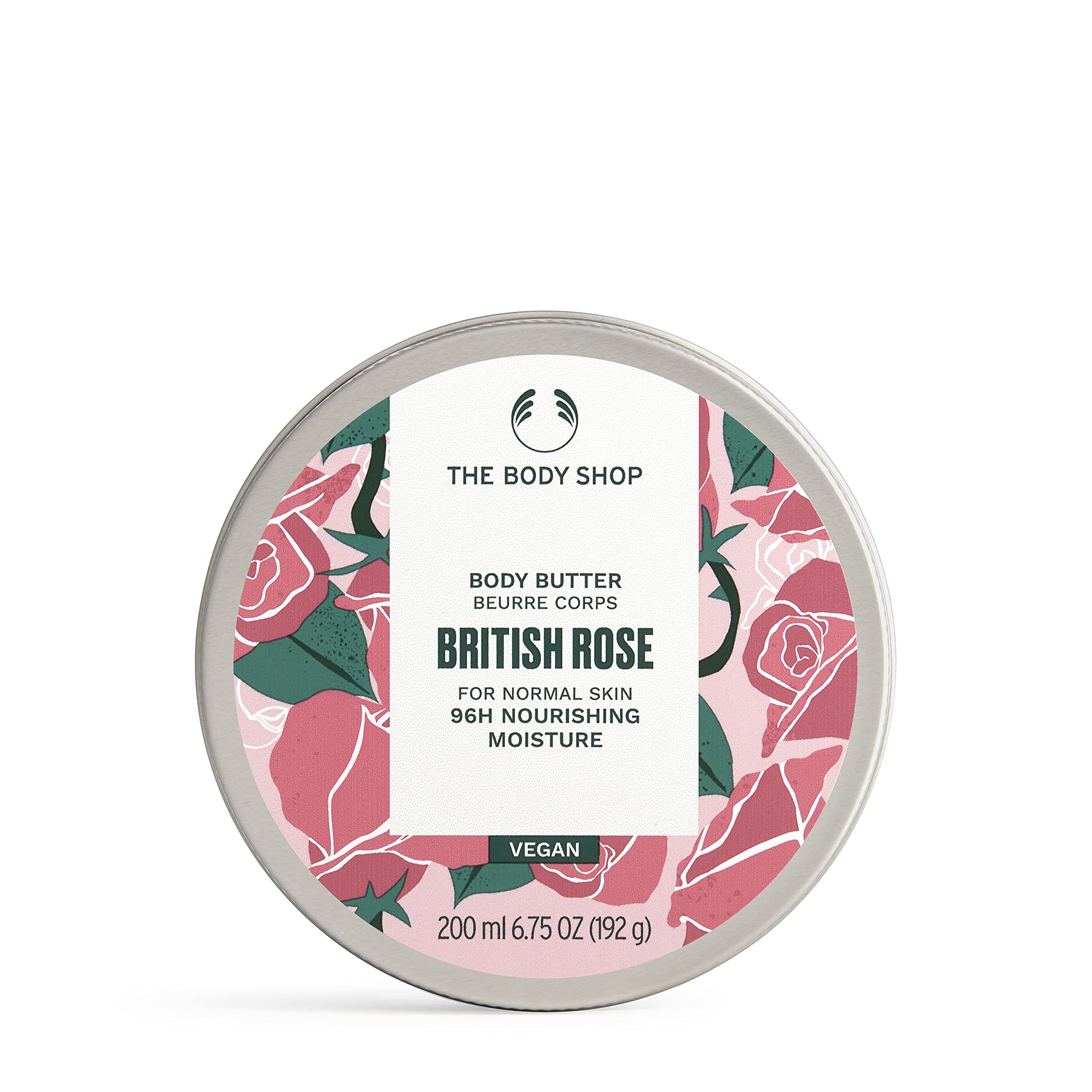 The Body Shop British Rose Body Butter (1x 200ml), Body Moisturiser with Shea Butter, Body Cream for Normal Skin, 96H Nourishing Moisture, Body Care, Vegan Formula