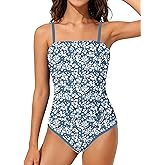 Shallmu Girls One Piece Swimsuits Solid Color Contrast Trim Bathing Suit Adjustable Straps with Padded Swimwear 9-16Y