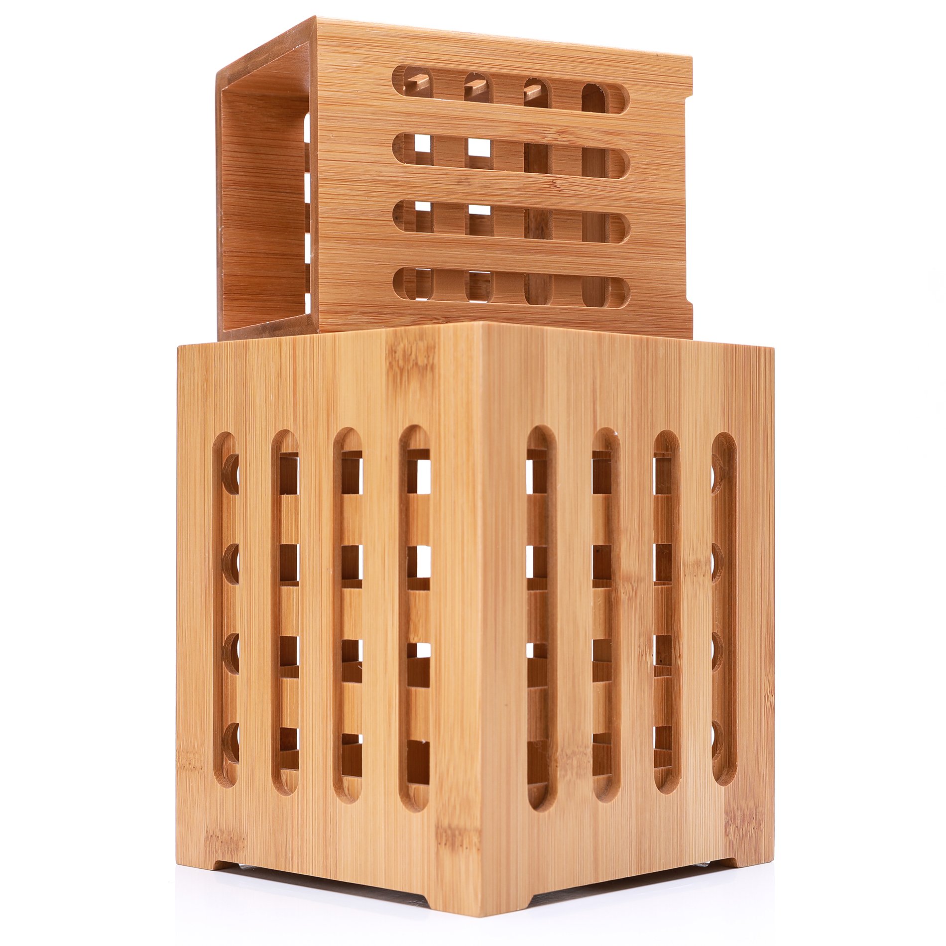 Well Weng Large Bamboo Utensil Holder 2 Pack Utensil Crocks Flatware