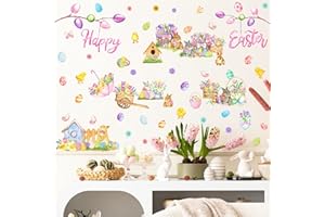 MOSITU Easter Egg Wall Stickers Removable Easter Bunny Wall Decals Funny Chicken Rabbit Tulip Tree Branch Wall Stickers Happy Easter Window Decals Colorful Garden Flower Spring Holiday Decorations