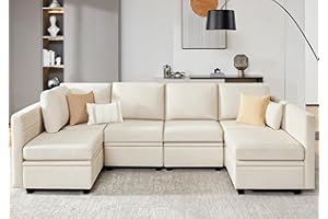 WETURE WETRUE Modular Sectional Sofa, Convertible U Shaped Sofa Couch with Storage, High Supportive & Soft Sponges, 6 Seat Modular Sectionals Sofa Couch with Chaise for Living Room, Beige