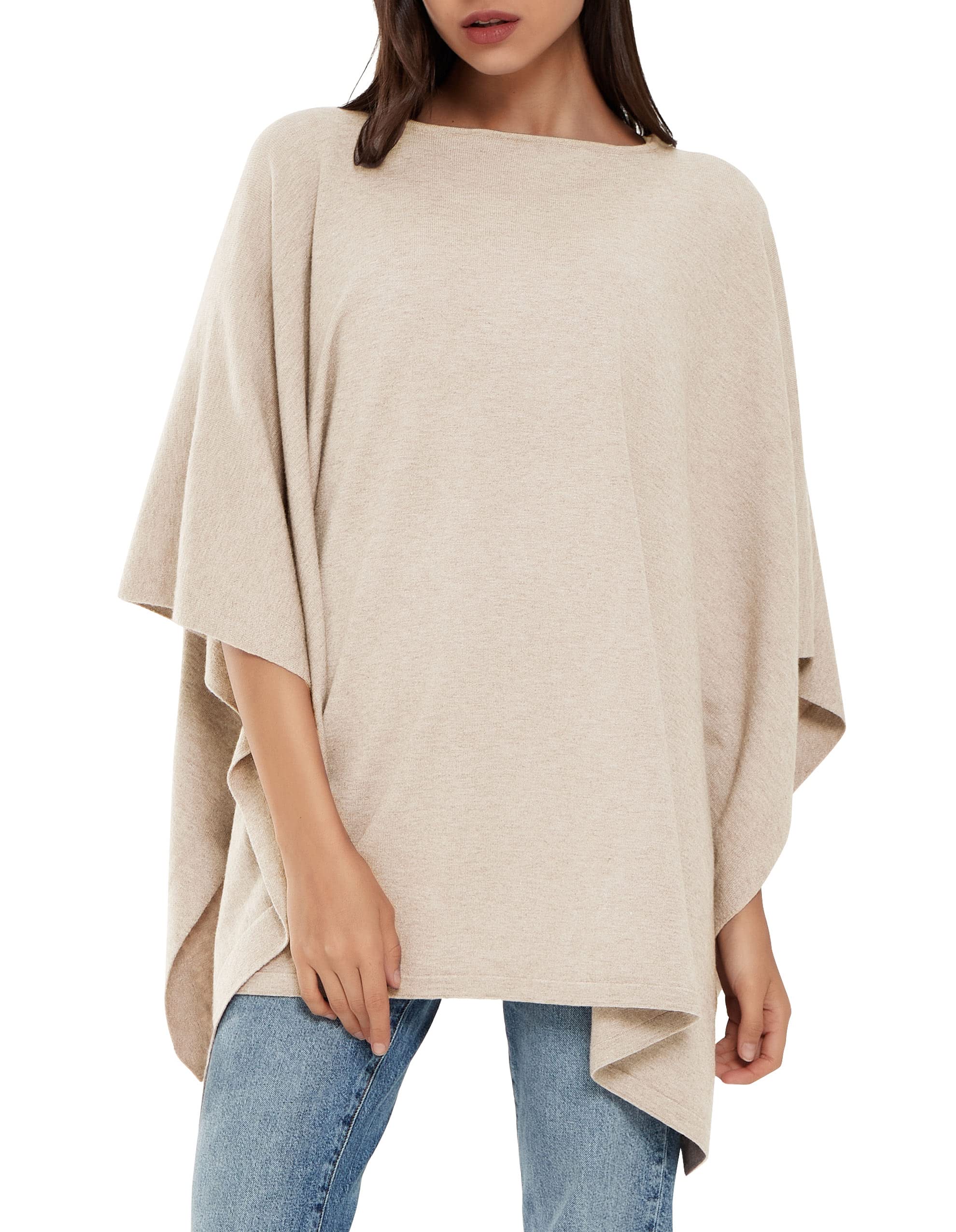 PULI Womens Pullover Poncho Sweater Cashmere Feel Shawl Wraps Loose Fitting Baggy Tops for Fall Winter