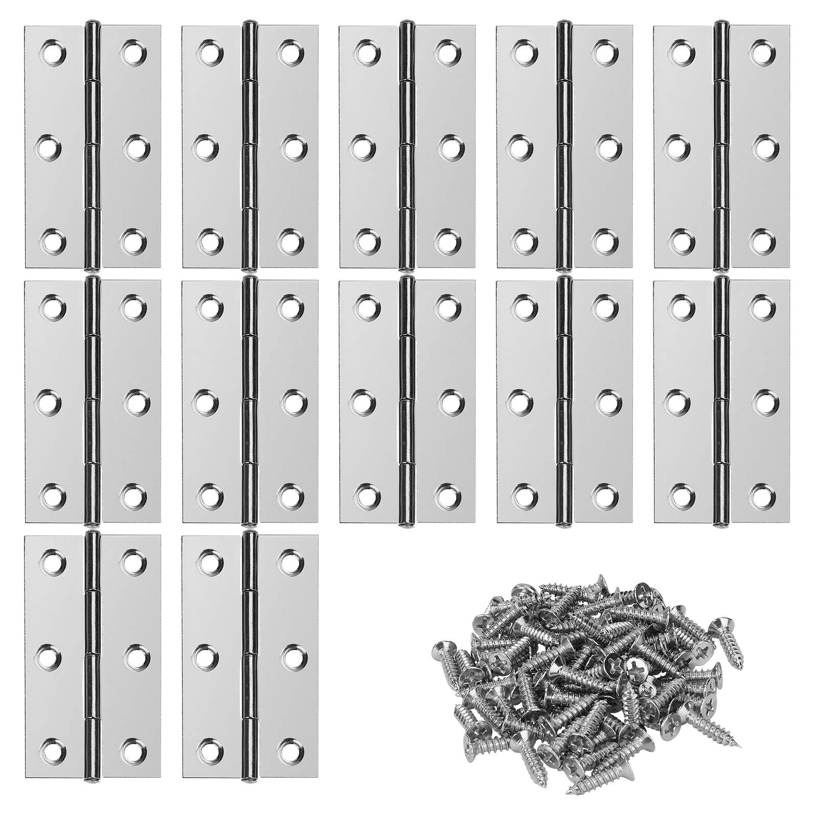 12 x Stainless Steel Door Hinges Furniture Hinges with Screws for Home Furniture Hardware Wardrobe Door Drawer 66 x 38 mm