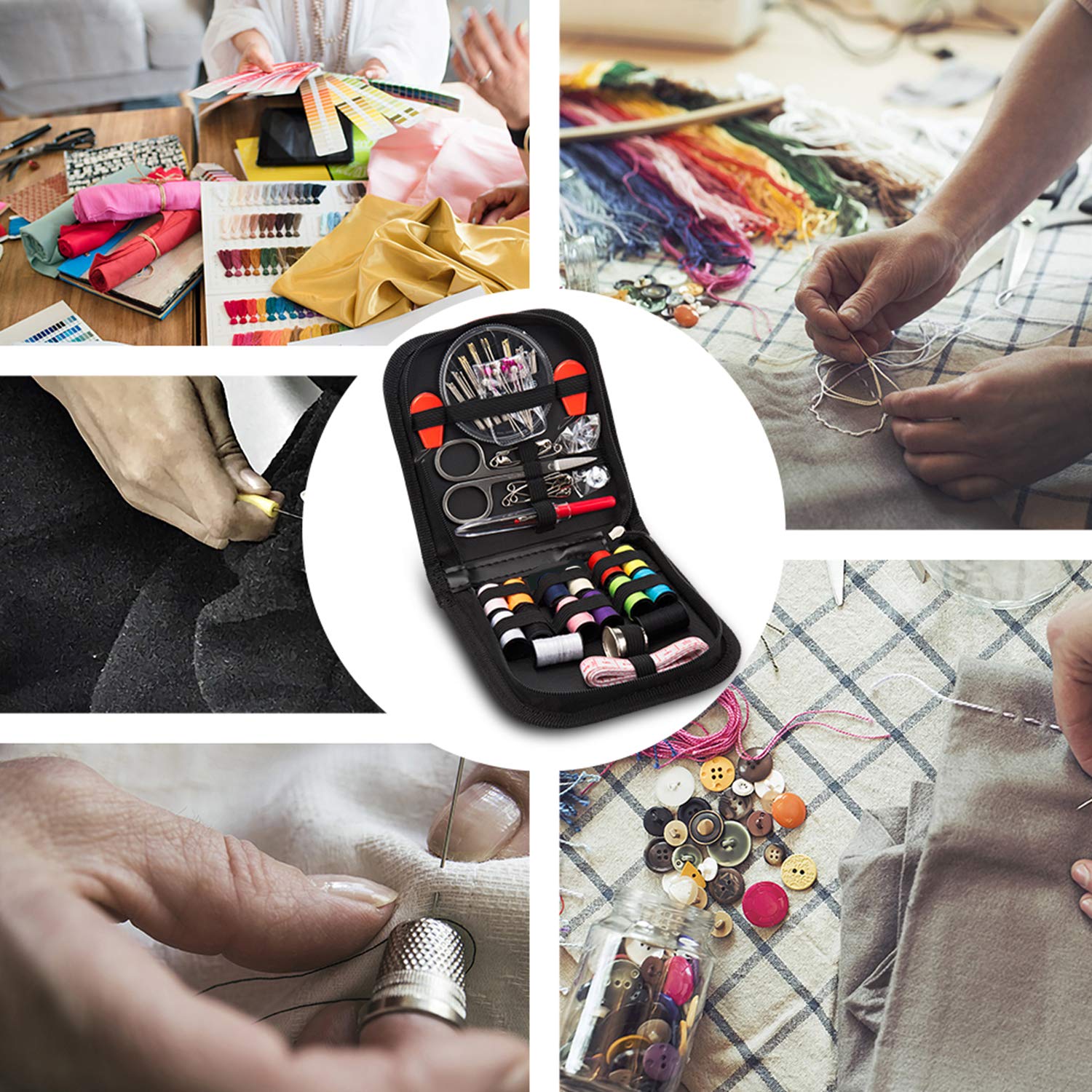 Sewing Kit, Sewing Kits for Adults, Okom 68Pcs Thread for Sewing, Sewing Accessories and Supplies, Sew Kit for Home,Traveler, DIY, Zipper Portable & Mini Sewing Needles for Handsewing,Scissors Etc(S)