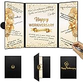 DARUNAXY Black Gold Happy Workiversary Party Decorations, Happy Work Anniversary Alternative Signature Guest Book for Men Women Employee Business Gifts Signing Card Board for Office Supplies