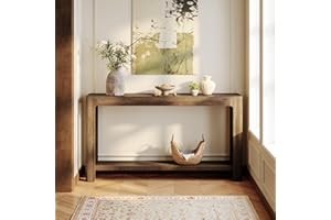LITTLE TREE 63-Inch Console Table, 2-Tier Farmhouse Entryway Table with Open Shelve, Wooden Sofa Table Behind Couch, Narrow E