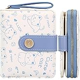 Farcauo Cat Pattern Wallet for Women and Ladies Small Cute Kawaii Blue Coin Purse with ID Window and Credit Card Holder Compact Wallet for Women and Ladies