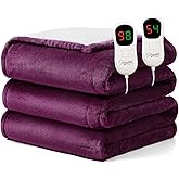 Homemate Electric Heated Blanket Queen Size - 84"x90" Heating Blanket Queen Size Dual Control 1/2/4/6/8 Hours Auto-Off 10 Heat Level Over-Heat Protection Flannel Sherpa ETL Certification