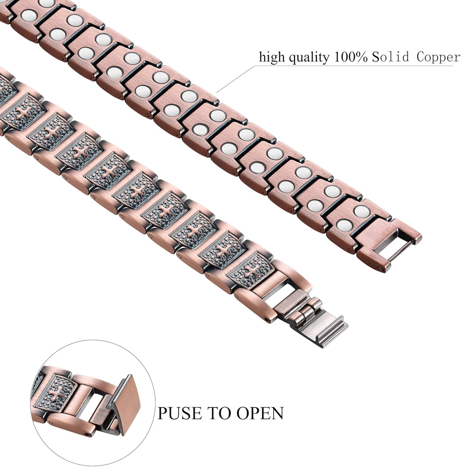 Wincone Magnetic Copper Bracelet for Men Cross 99.99% Pure Copper Double Row Magnetic Bracelets Pain Relief for Arthritis and Carpal Tunnel Syndrome, Confirmation Gifts: Clothing