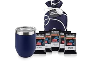 MICHAEL GRACE GIFTS Coffee Lovers Gifts Basket - Gift Sets Include Temperature Retention Insulated Cup and 5 Special Blend Full Pot Ground-Coffee Samplers Presented in Beautiful Gift Bag For Women & Men