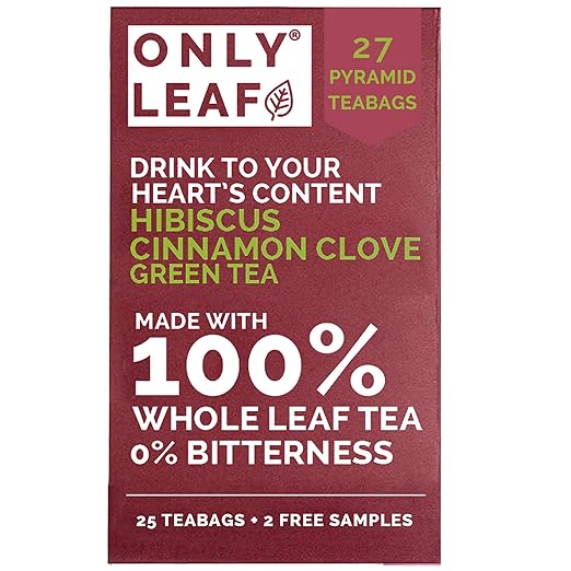 ONLYLEAF Hibiscus Cinnamon Clove Green Tea (27 Pyramid Tea Bags) Made with 100% Whole Leaf,