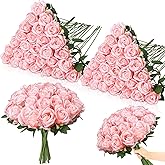 Ovveroche 80 Pcs Roses Artificial Flowers, Silk Light Pink Artificial Flowers Petals Long Stem Roses for Wedding Bouquet Home Party Decor