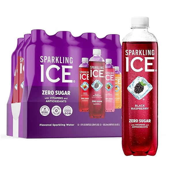SPARKLING ICE PURPLE VARIETY PACK, FLAVORED WATER, ZERO SUGAR, WITH VITAMINS AND ANTIOXIDANTS, 17 FL OZ, 12 COUNT (BLACK RASPBERRY, CHERRY LIMEADE, ORANGE MANGO, KIWI STRAWBERRY)