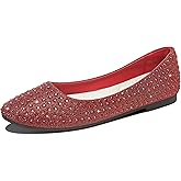 Jeekopeg Women Rhinestone Ballet Flats Sparkly Classic Round Toe Flats Comfortable Slip on Ballerina Flats Elegant Wedding Party Dress Shoes for Lady