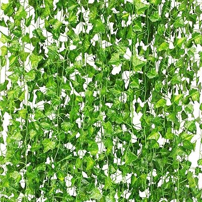 CQURE 36Pcs 252FT Artificial Ivy Garland Vines UV Resistant Green Leaves