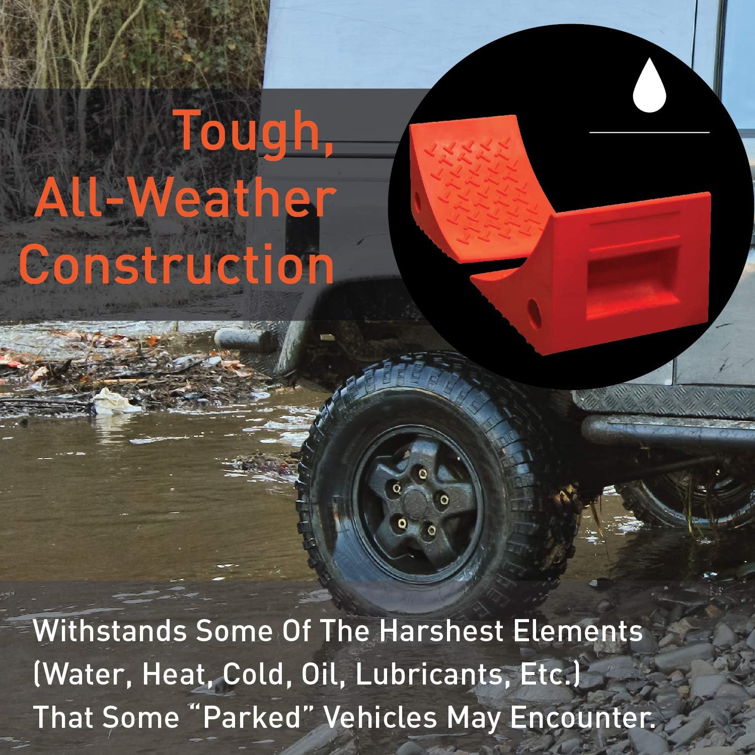 SECURITYMAN 2 Pack Wheel Chocks - Constructed of Heavy Duty Solid Rubber for 20,000 lbs of RV, Trailer, Truck, Camper - Perfect on All Surfaces and in All Weather - Orange: Automotive