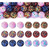 Pandahall 24pcs Sparkle Rhinestone Beads 20mm Shiny Disco Ball Beads Colorful Round Crystal Clay Spacer Bead for Bracelet Baseball Necklace Earring Crafting