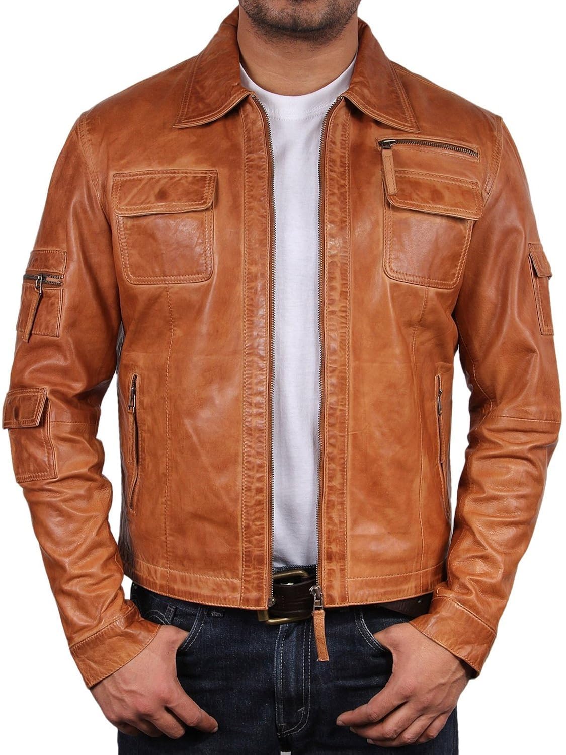BRANDSLOCK Mens Genuine Leather Biker Jacket Slim Fit Vintage Amazon.co.uk Clothing