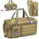 BAGZY Tactical Gym Bag for Men 55L Sports Duffel Bags 3 in 1 Travel Duffel Bag with Shoe Compartment Waterproof Workout Backpack Carry On Bag for Overnight Weekender Travel Khaki
