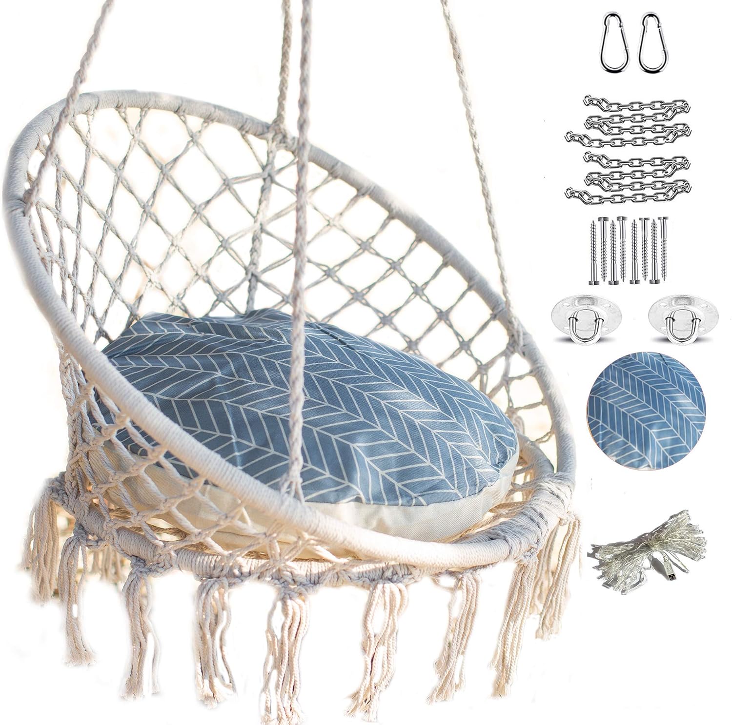 NOOKSTA Hamaca de macramé sensorial con kit para colgar y cojines