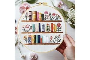 JOZYSH 8'' Flowers Embroidery Kit for Beginners Stamped Books and Flowers Pattern Embroidery Kit Cross Stitch Kit Embroidery Starter Kit with Instructions, Embroidery Hoops for Home Ofiice Decor