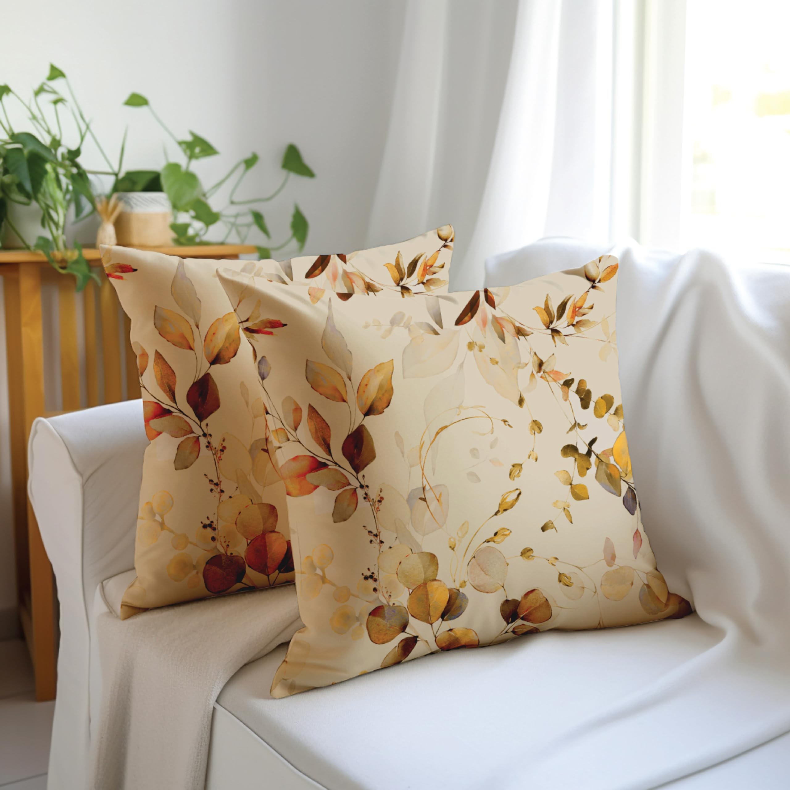 Encasa XO Decorative Throw Pillow Covers 16x16 in – Polyester Floral Digital Print L1 Gold | No Inserts | Square Cushion Cases for Sofa, Chair, Bed, Office & Home Pack of 2 — image 1