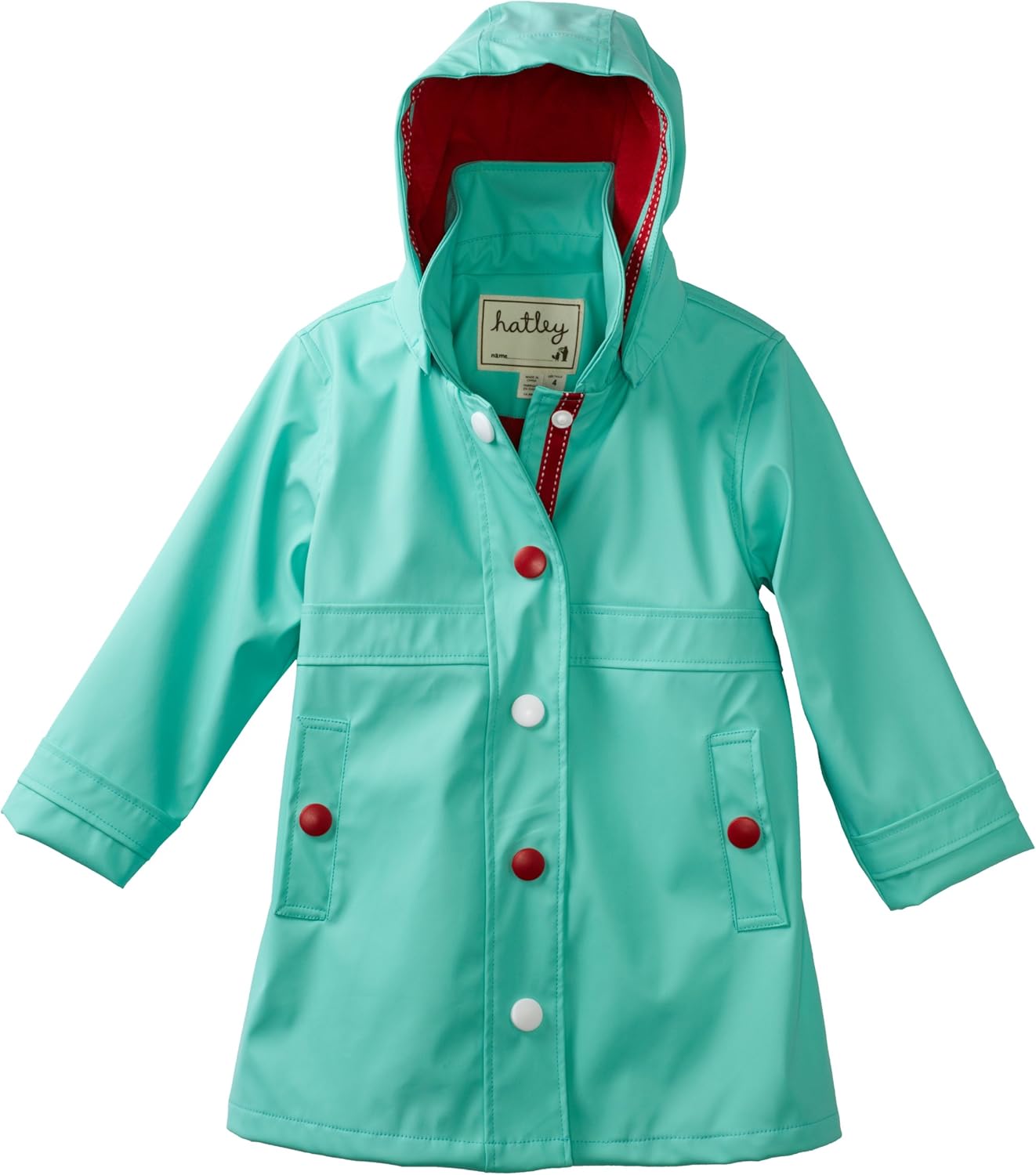 Hatley Little Girls' Children Teal Red Splash Jacket, Teal Lightening, 4 Rain
