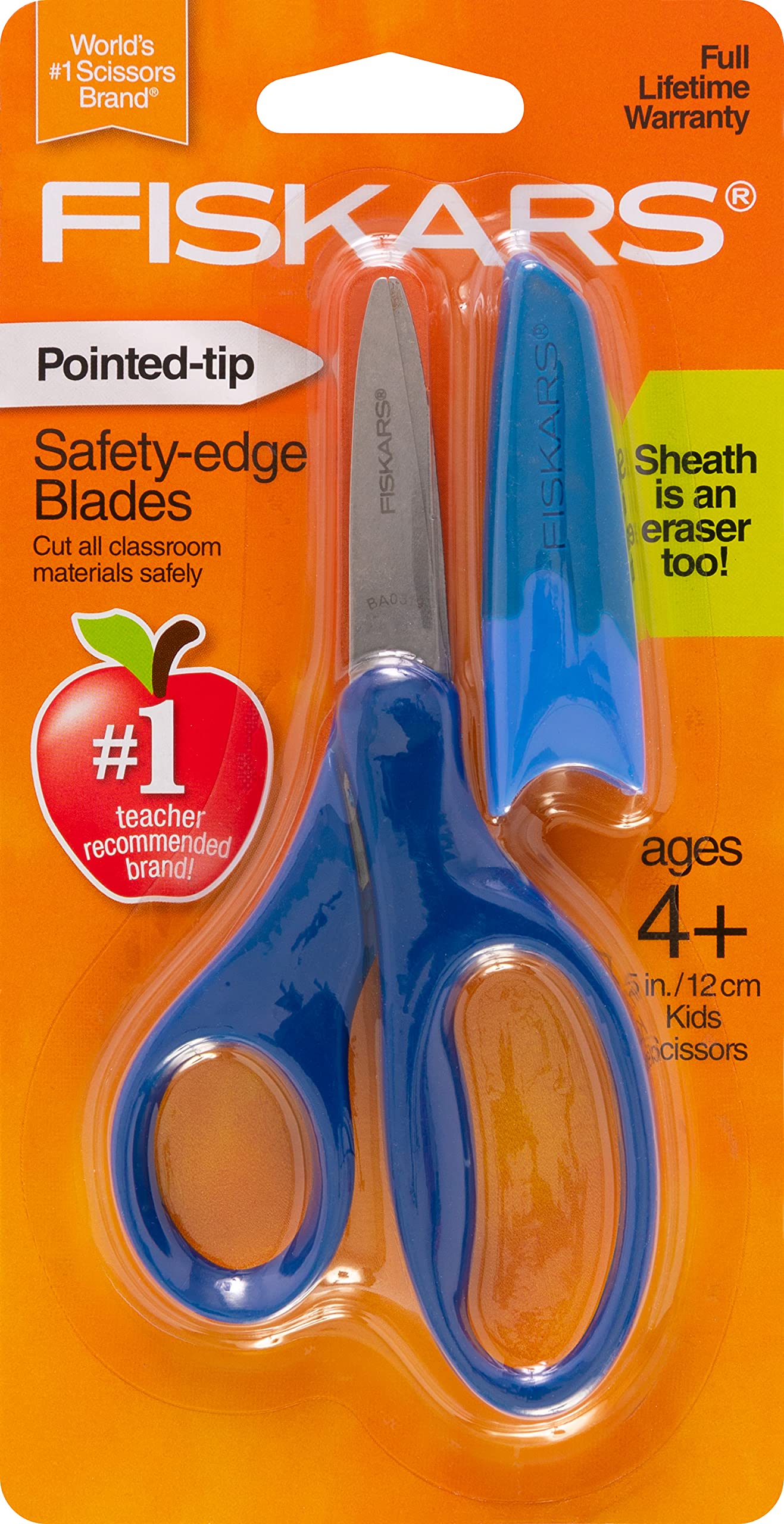Fiskars Safety-Edge Pointed-tip Kids Scissors - 5 inches - Blue - Includes Blade Cover