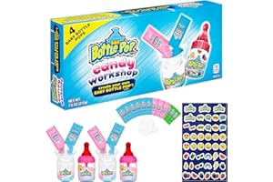 Baby Bottle Pop Candy Making Kit Workshop, Candy for Kids - 4 Lollipops w/Powdered Dip in Assorted Fruity Flavors - DIY Party Favors, Lollipop Making Kit