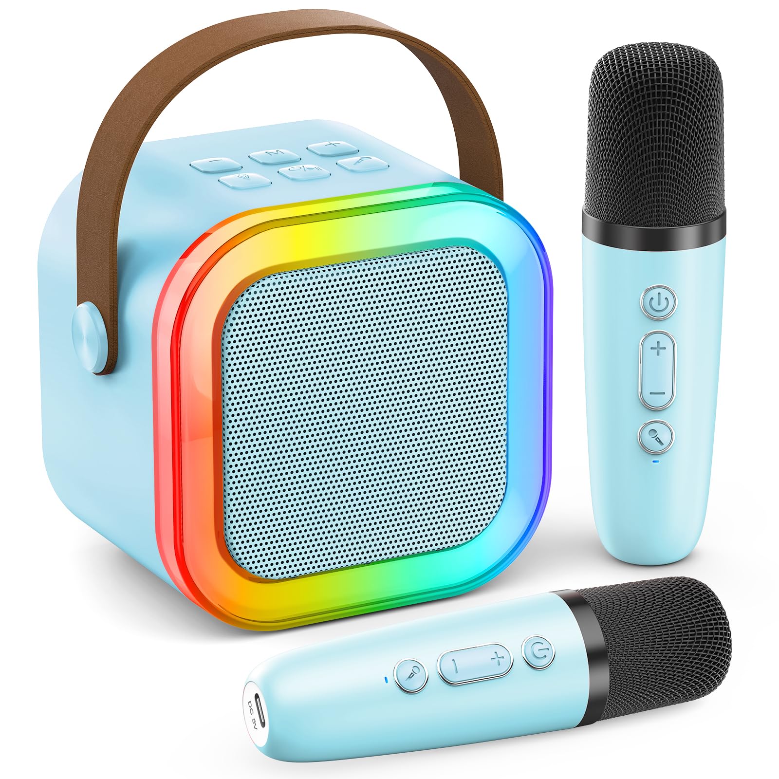 Mini Karaoke Machine, Portable Bluetooth Speaker & 2 Wireless Microphones