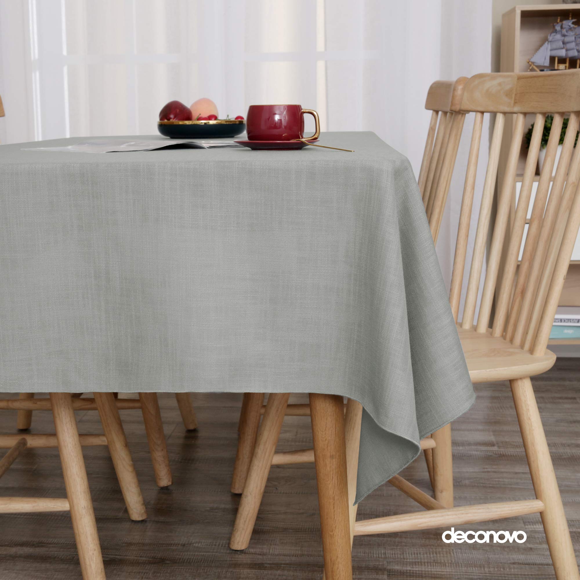 Deconovo Faux Linen Table Cloth Wipeable Table Cloth Water Resistant Tablecloth Rectangle Table Cloth for Dinning Table Grey 130x160cm