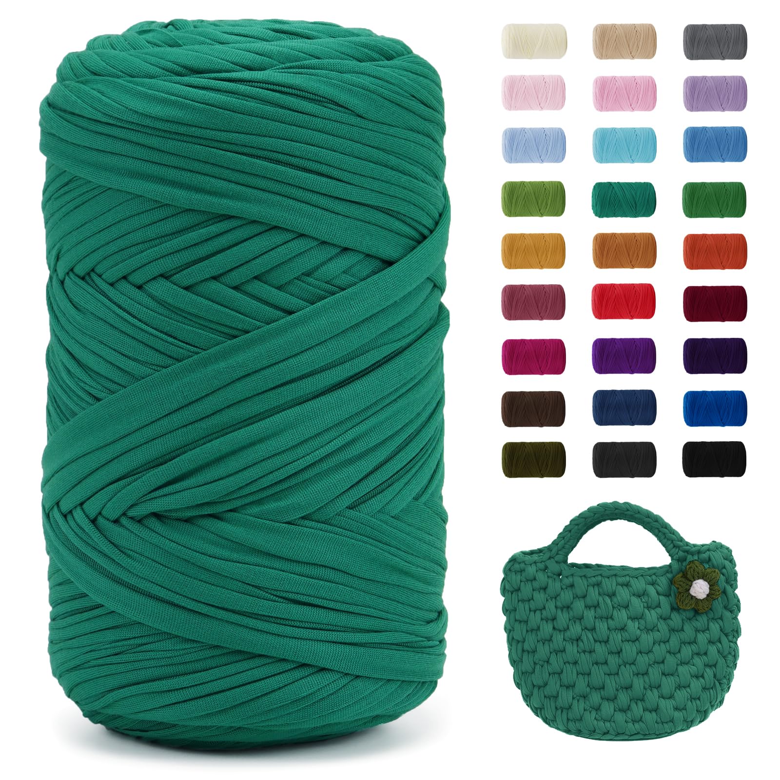 Uiopa Peacock Blue T-Shirt Yarn, 400g/120m Elastic Fabric Crochet Cloth T Shirt Yarn, Chunky Hand Knitting Polyester Ribbon for Crocheting Bags/Baskets/Rugs, Home Decor, DIY Crafts