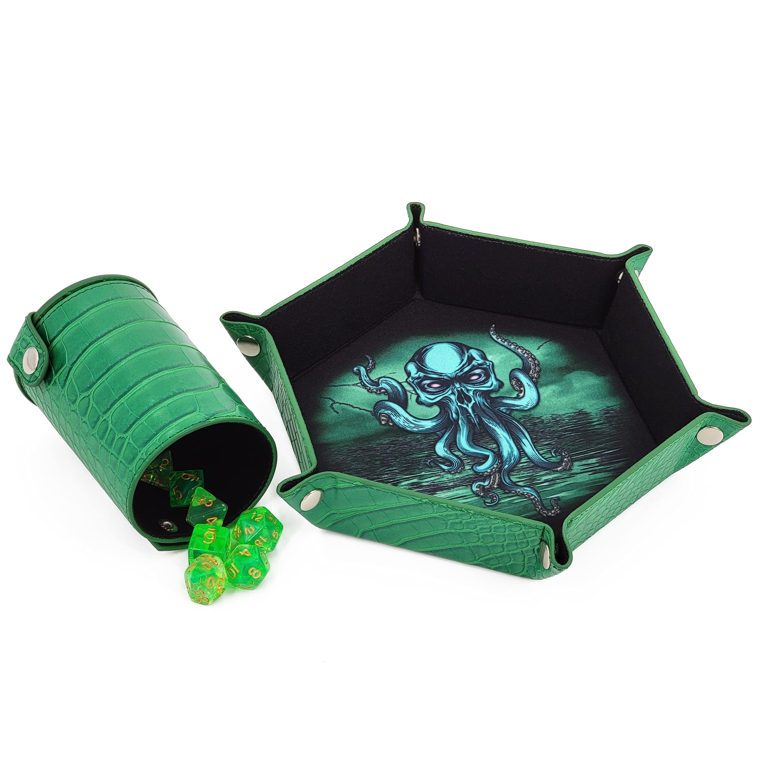 CASEMATIX Folding Dice Rolling Tray and Professional Dice Cup Shaker Set - Portable DND Dice Tray and Felt Cup Dice Shaker with PU Leather Materials