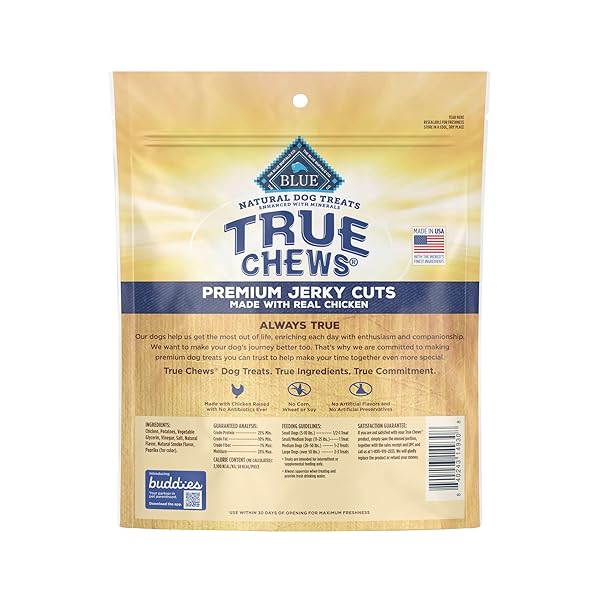 BLUE BUFFALO TRUE CHEWS PREMIUM JERKY CUTS DOG TREATS, MADE IN THE USA WITH NATURAL INGREDIENTS, CHICKEN, 12-OZ BAG