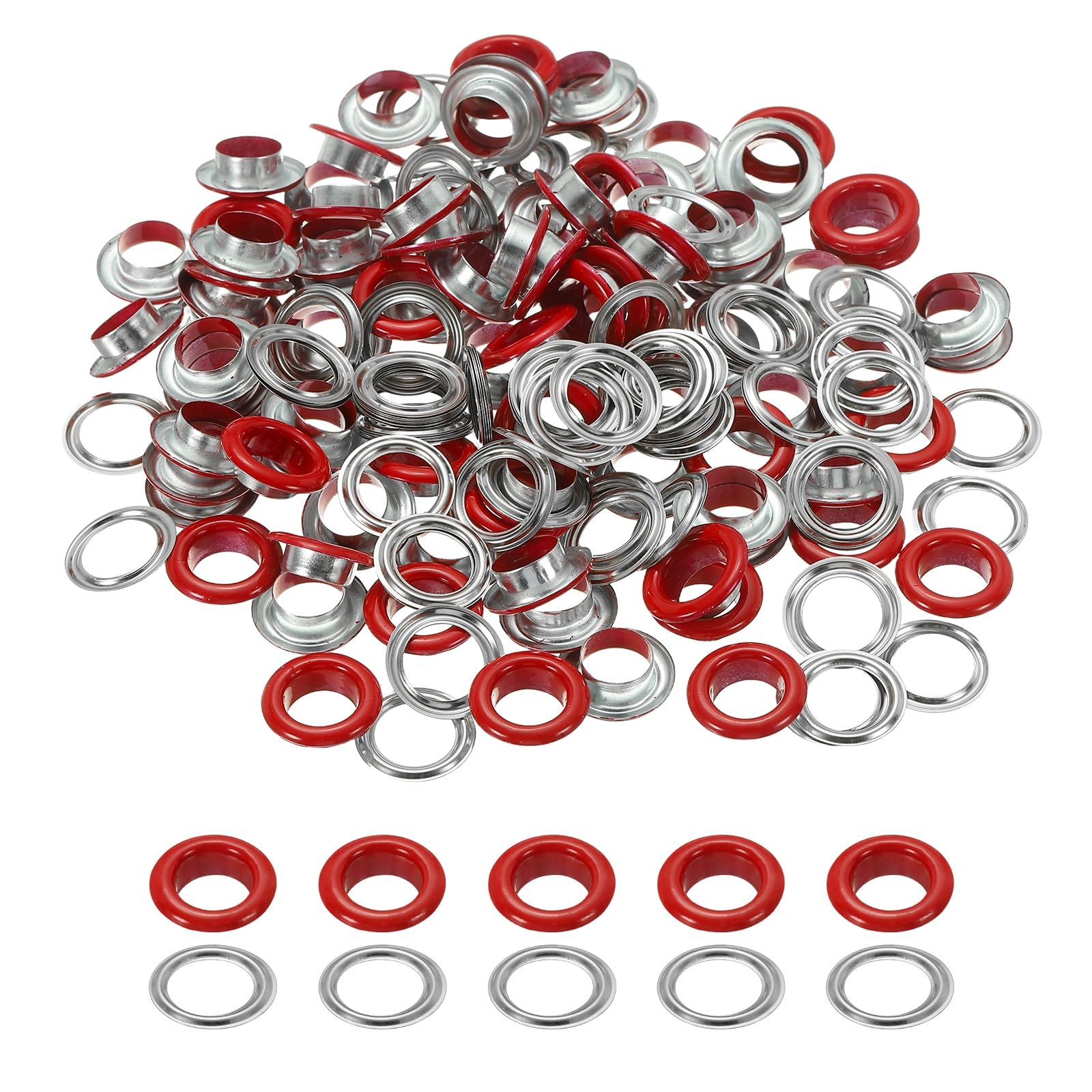 Photo 1 of uxcell 110 Pcs Colored Grommets Eyelets with Washers, 3/8"(10mm) Colorful Grommets Kit Small Round Grommet Eyelets for Clothes Leather Belts Shoes DIY Supplies Accessories, Red