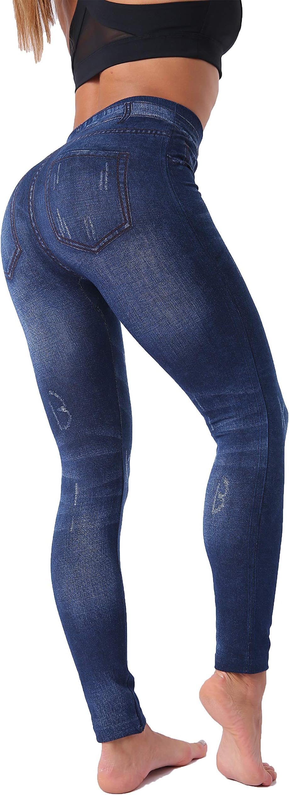 TSOTU Leggings for Women Cotton High Waist Jeggings Denim Print Fake Jeans