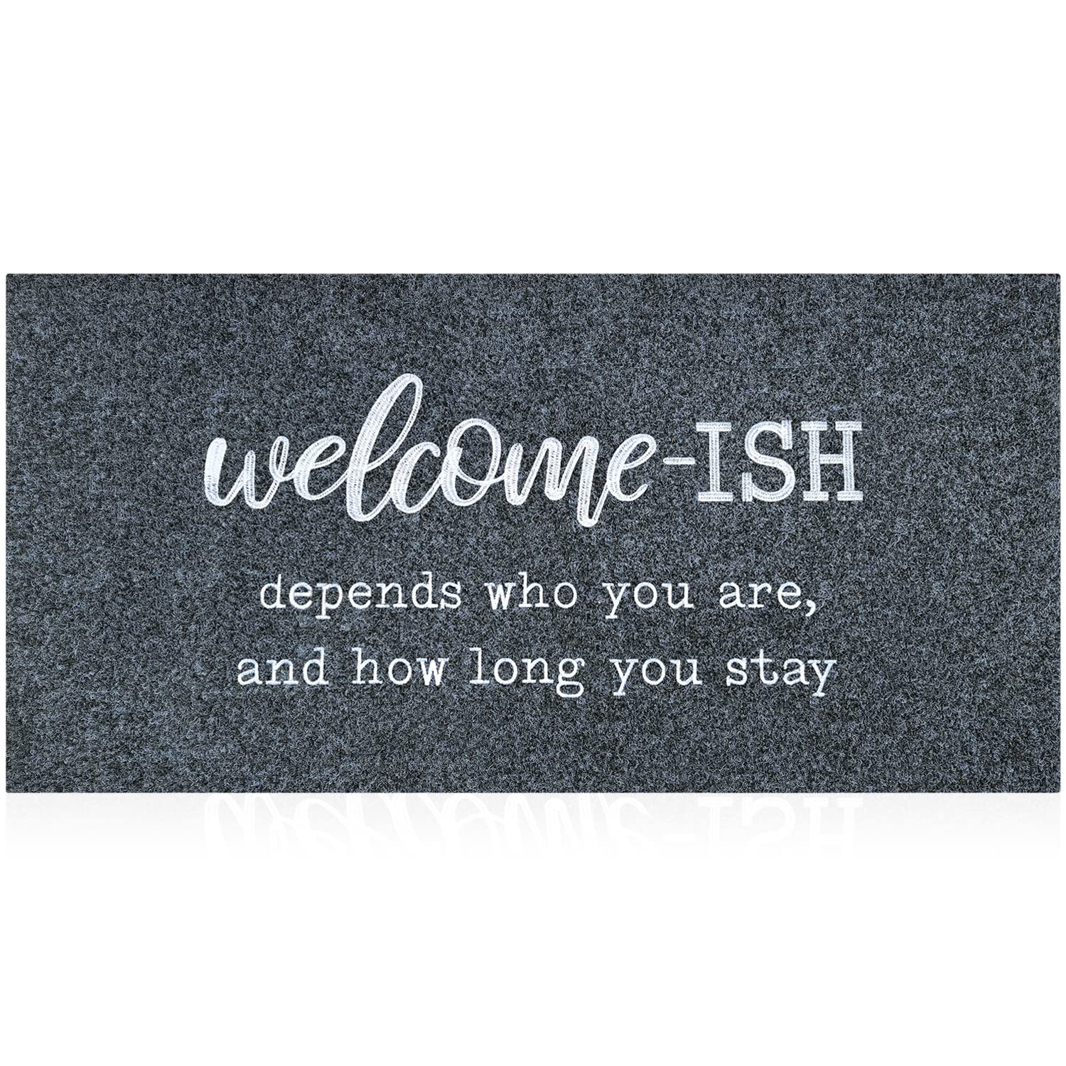 JJUUYOU Large Welcome Mat for Front Door Large 120X45CM Outside Entryway Funny Welcome-ish Gray Doormat Non Slip Rubber Backing Low Profile Mats for Entry Patio Shoe Rugs