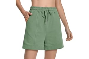 Gvraslvet Womens Shorts Casual Sweat Summer Cotton High Waist Drawstring Straight Leg Bermuda Shorts for Women with Pockets