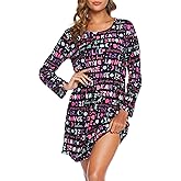 ENJOYNIGHT Women's Cotton Sleepwear Long Sleeves Nightgown Print Tee Sleep Dress