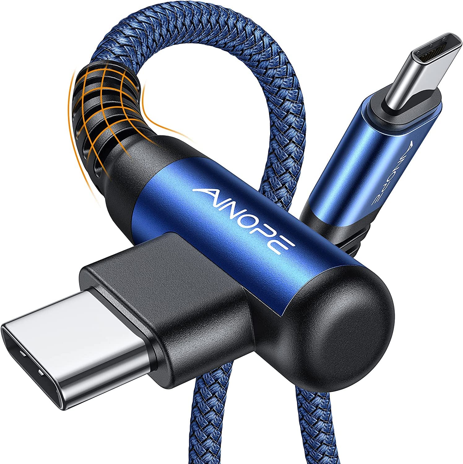 Photo 1 of AINOPE USB C Cable 60W 2-Pack 10ft Nylon Braided USB C to USB C Cable Type C Charger Fast Charging Right Angle USBC Cable Charger Cord for iPhone 16 Pro Max 15 Plus Samsung S24 S23 iPad Pro Blue