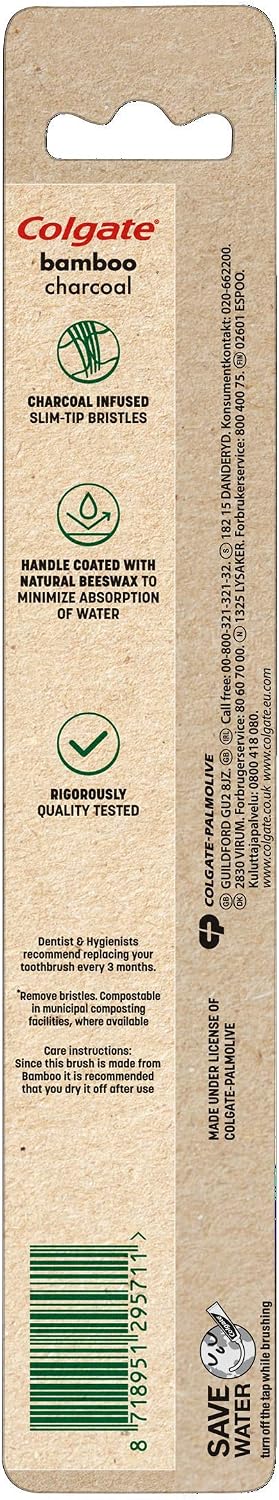 Colgate Bamboo Charcoal Soft Bristles Manual Toothbrush 1 Piece, Manual Toothbrush with Activated Carbon Slim Tip Bristles - Image 3