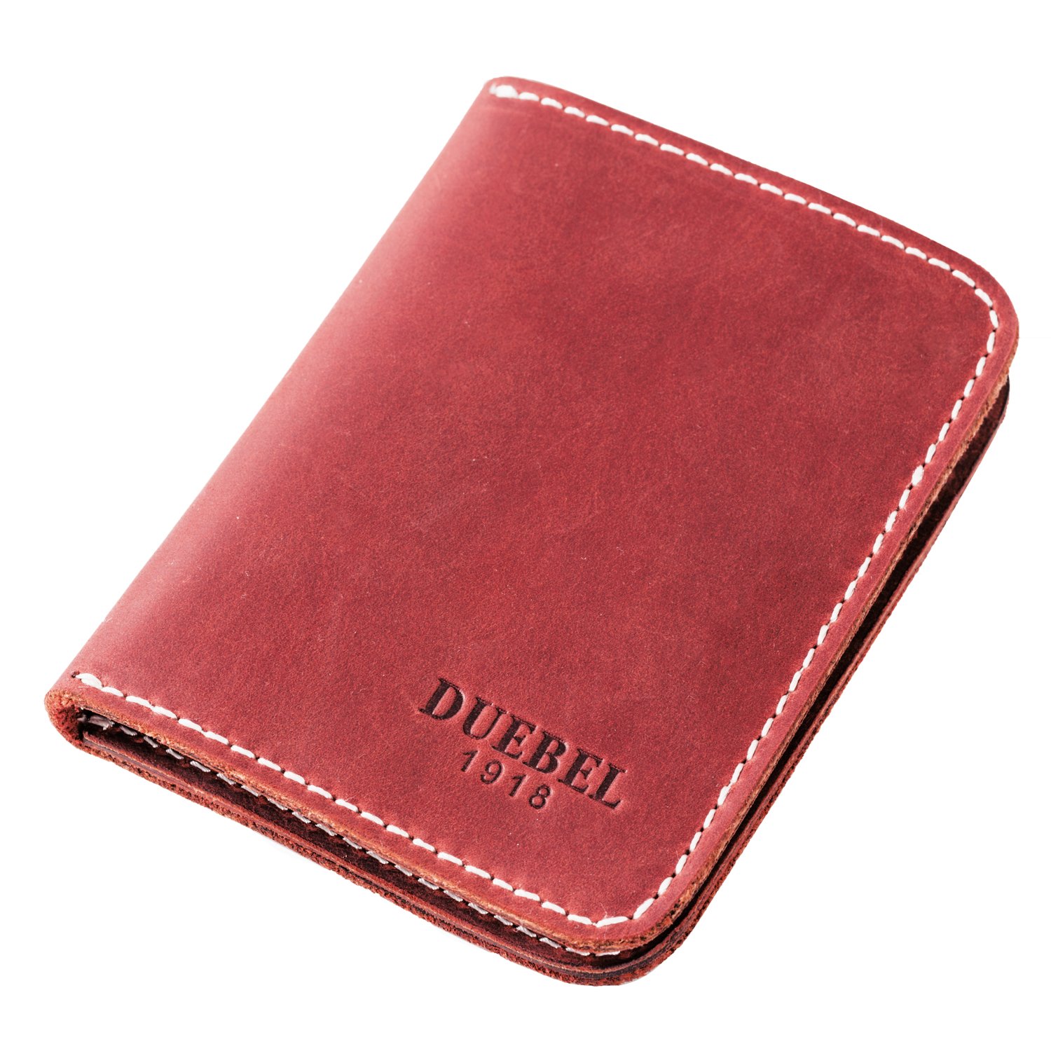 DUEBEL Full-grain Genuine Leather Slim Front Pocket Wallets, Minimalist Thin Card Holder, Card Case Wallet, Red, S