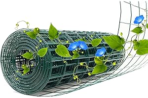 KICARI Green Metal Garden Fence, 24inch(H) x 50ft(L), 2 inch x 4 inch,12.5GA 2/3/4/5/6 Ft Tall Chicken Wire PVC Coated Welded Wire Mesh Roll for Dogs Border Yard Vegetable Plant Protection Poultry Netting