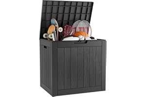 KAMABOKO Deck Box, 32 Gallon Resin Indoor and Outdoor Storage Boxes Waterproof for Garden Tools, Pool Accessories Storage Bench, Patio Furniture and Cushions with Lockable Lid, Black
